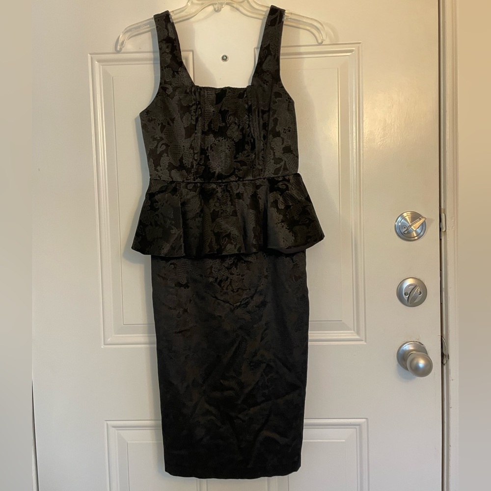 Alice + Olivia Black Velvet Corset Peplum Bodycon Sleeveless Midi Dress Size 4 - Picture 6 of 17
